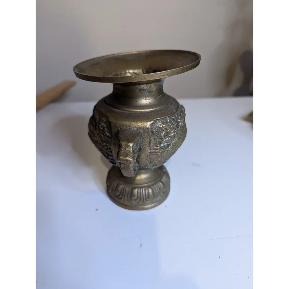 Vintage brass ?‎ Peacock design eagle face handles alter flower vase estate find